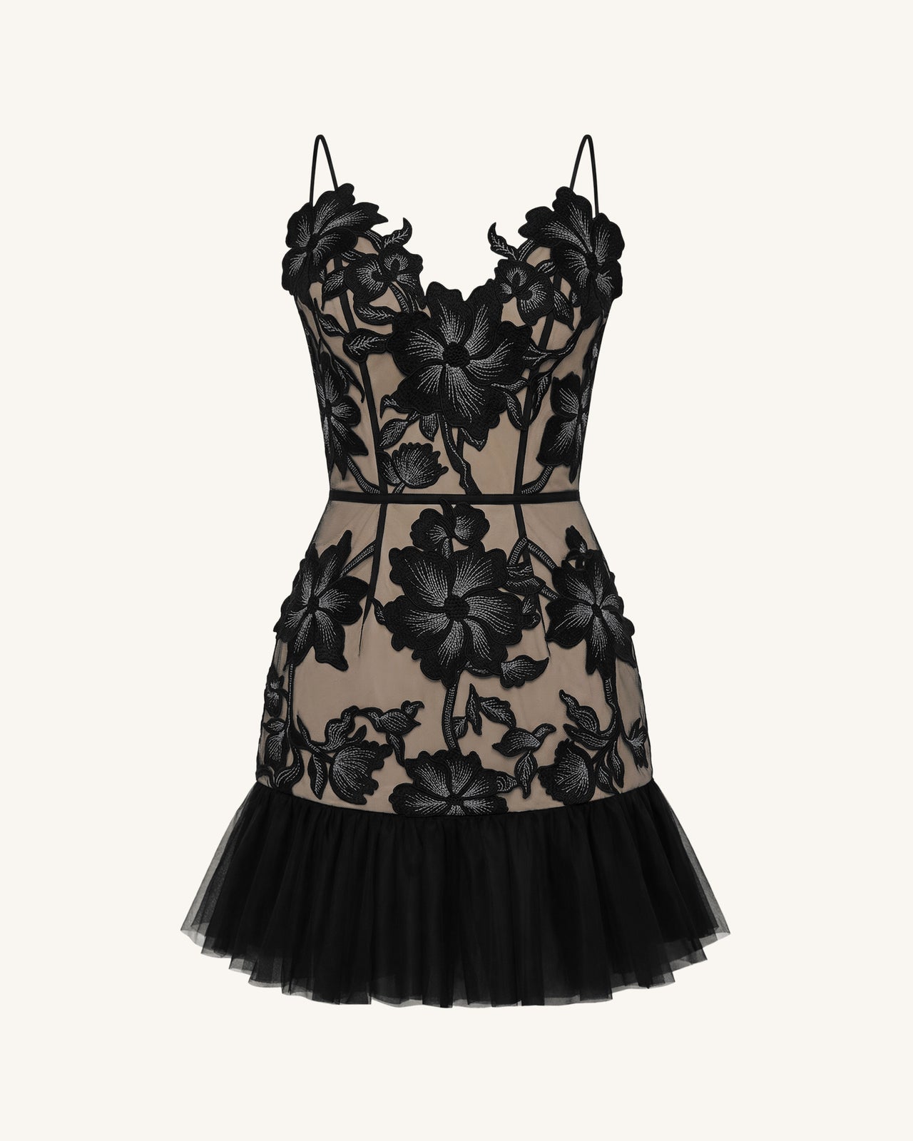 Mini-Robe Florale à Bretelles - Noir