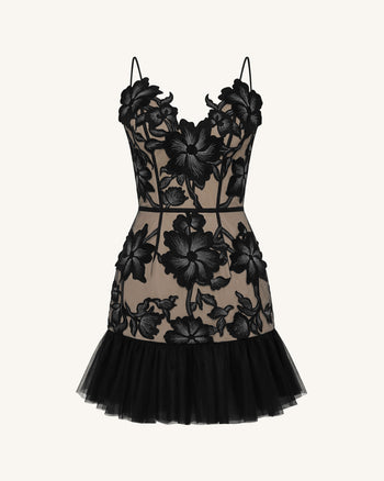 Mini-Robe Florale à Bretelles - Noir