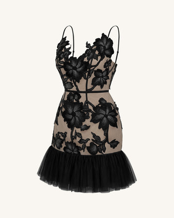 Mini-Robe Florale à Bretelles - Noir