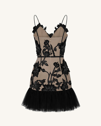 Mini-Robe Florale à Bretelles - Noir