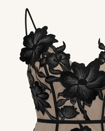 Mini-Robe Florale à Bretelles - Noir
