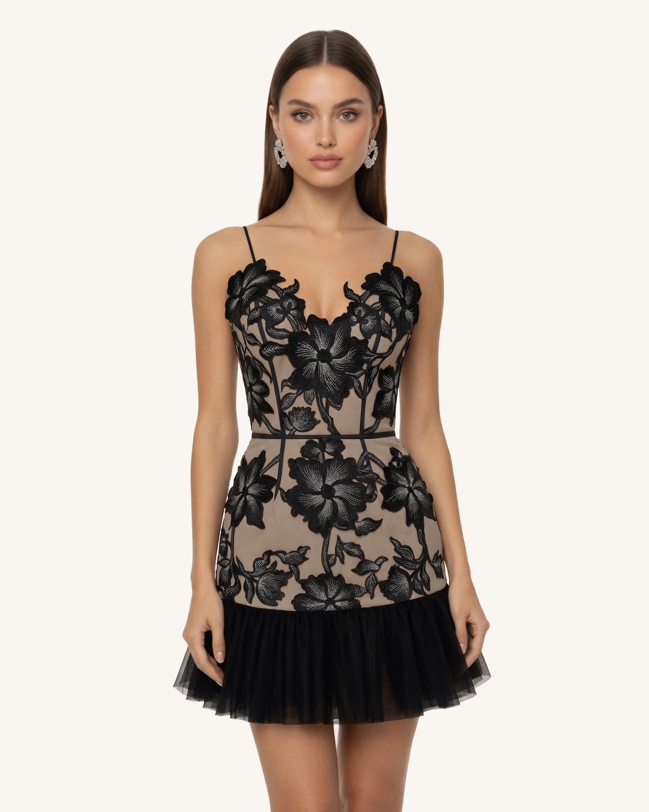 Mini-Robe Florale à Bretelles - Noir