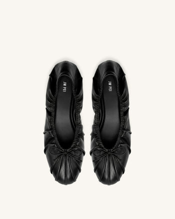 Solenne Ballerines froncées à cordon de serrage - Noir