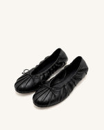 Solenne Ballerines froncées à cordon de serrage - Noir
