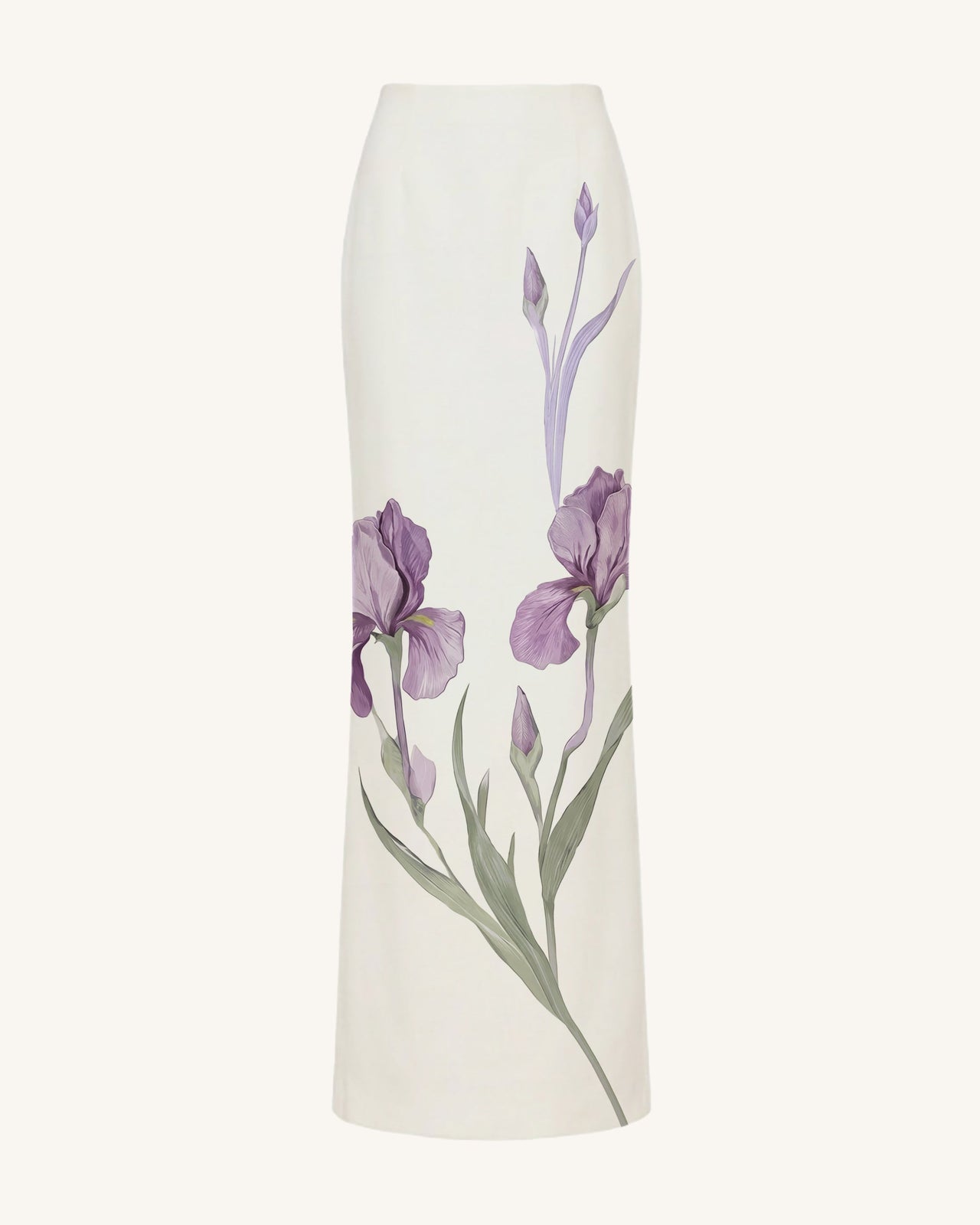 Jupe longue à motif Iris - Blanc