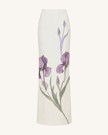 Jupe longue à motif Iris - Blanc