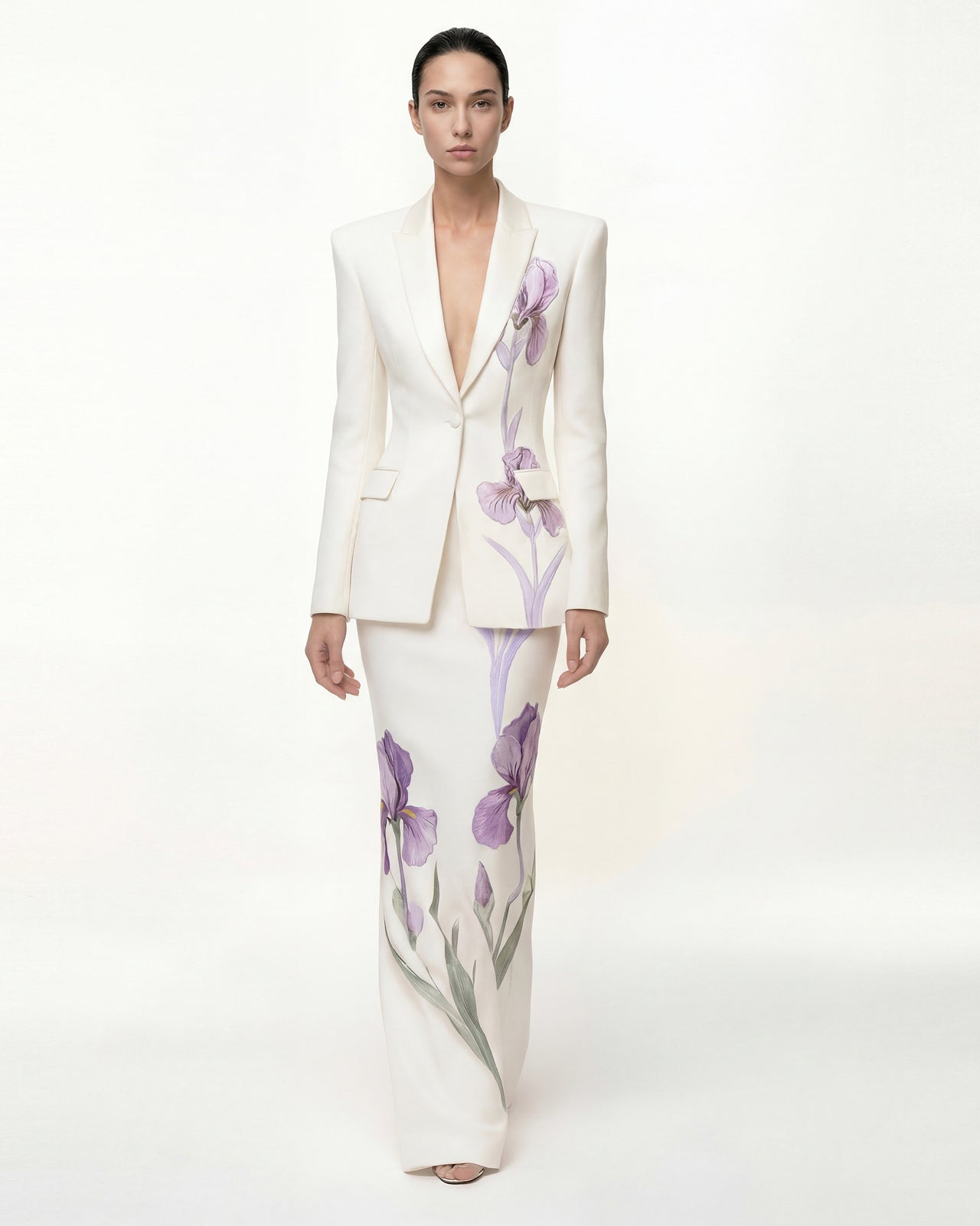 Jupe longue à motif Iris - Blanc