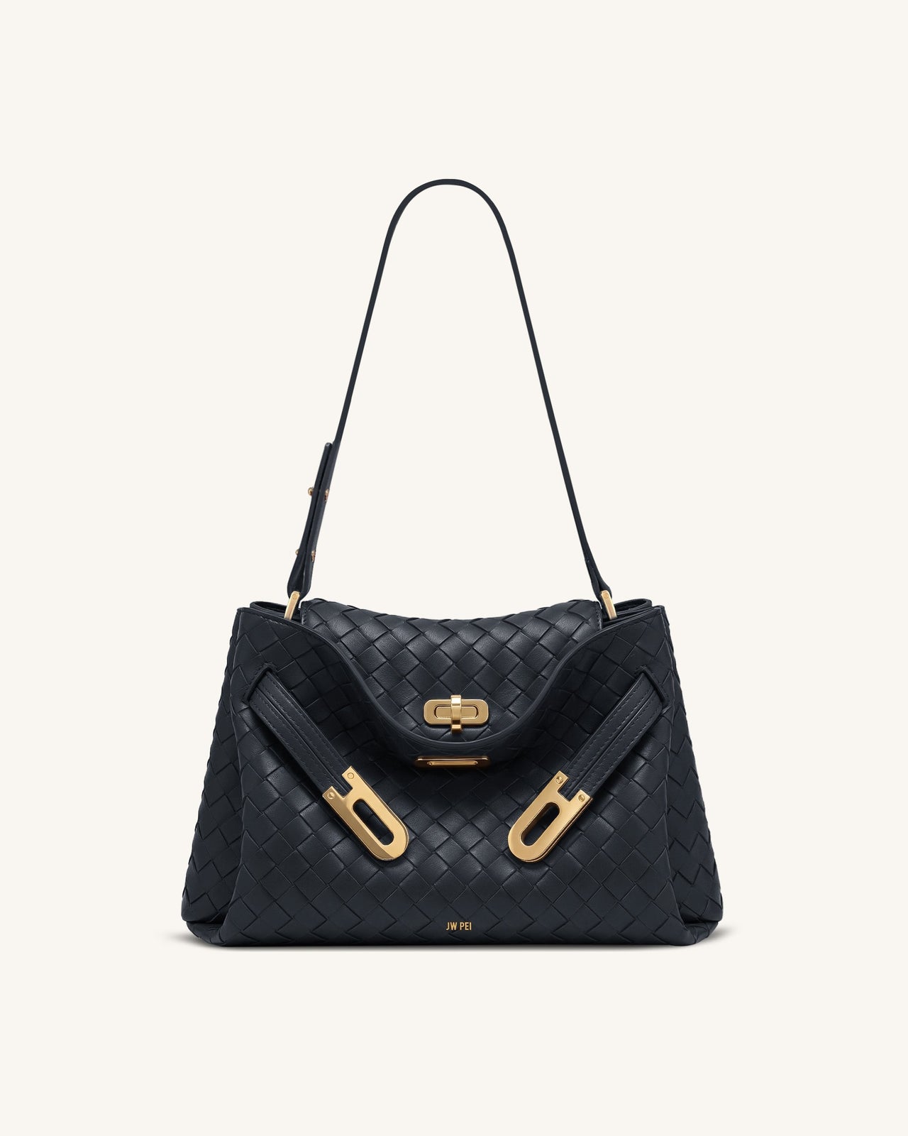 Rhea Sac à bandoulière à double boucle texture tissée - Bleu marine