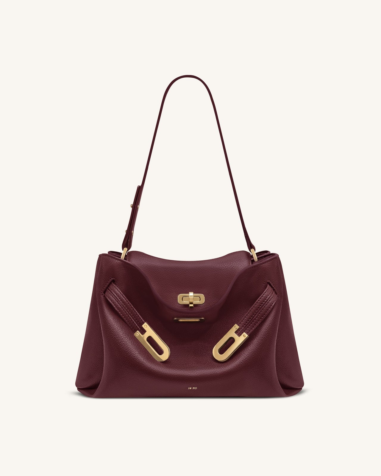 Rhea Sac à bandoulière à double boucle en cuir grainé - Bordeaux foncé