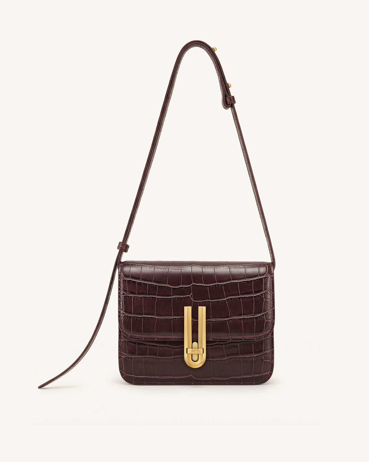 Evania Sac porté épaule à fermoir - Effet croco bordeaux