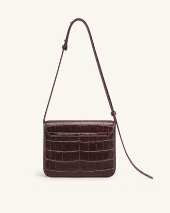 Evania Sac porté épaule à fermoir - Effet croco bordeaux