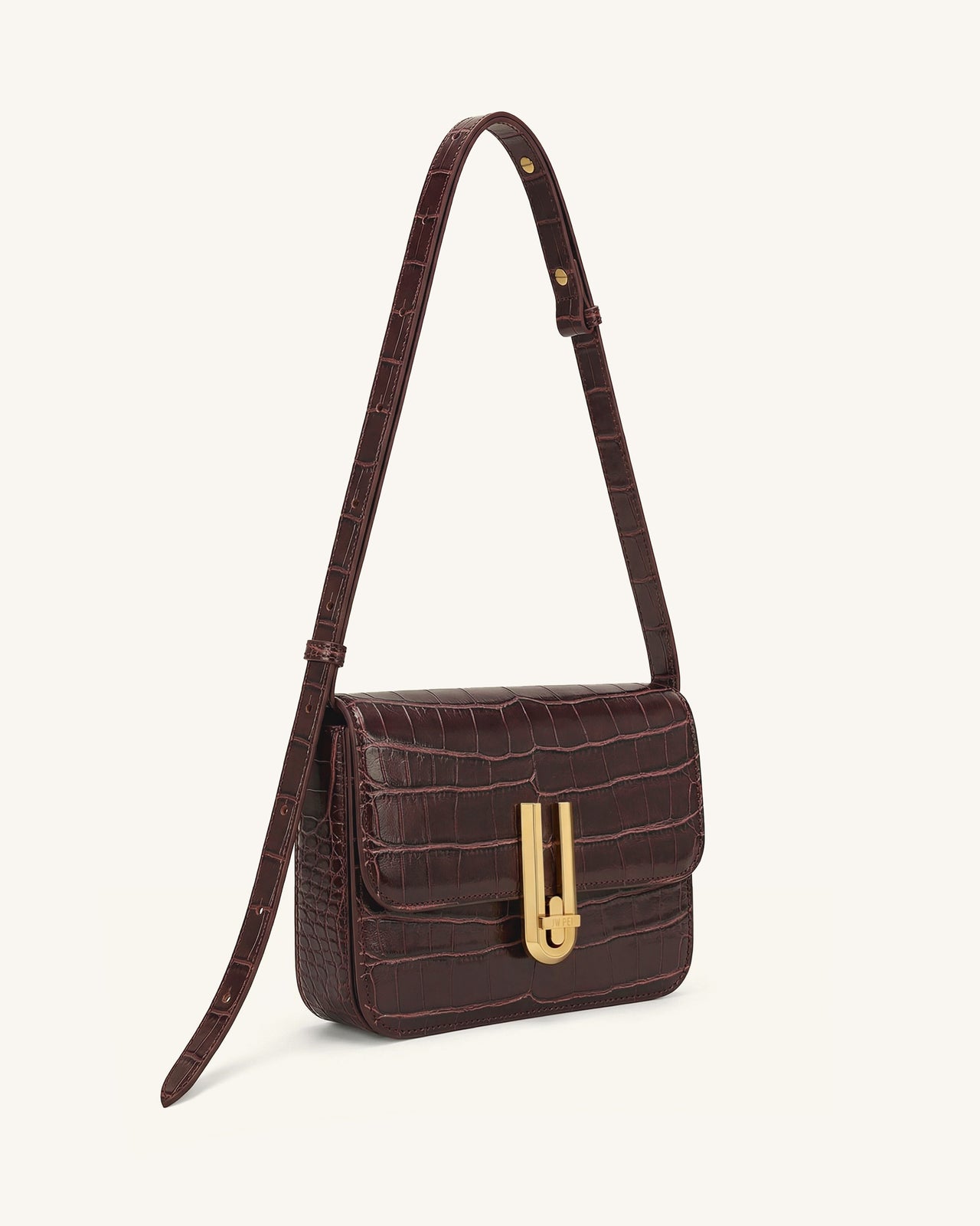 Evania Sac porté épaule à fermoir - Effet croco bordeaux