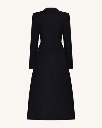 Blazer long structuré à revers pointus et coupe échancrée - Noir