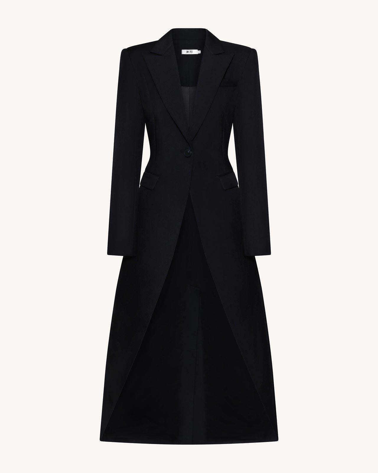 Blazer long structuré à revers pointus et coupe échancrée - Noir