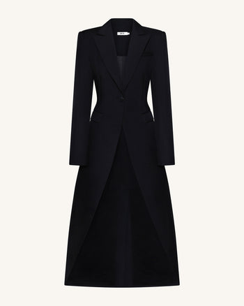 Blazer long structuré à revers pointus et coupe échancrée - Noir