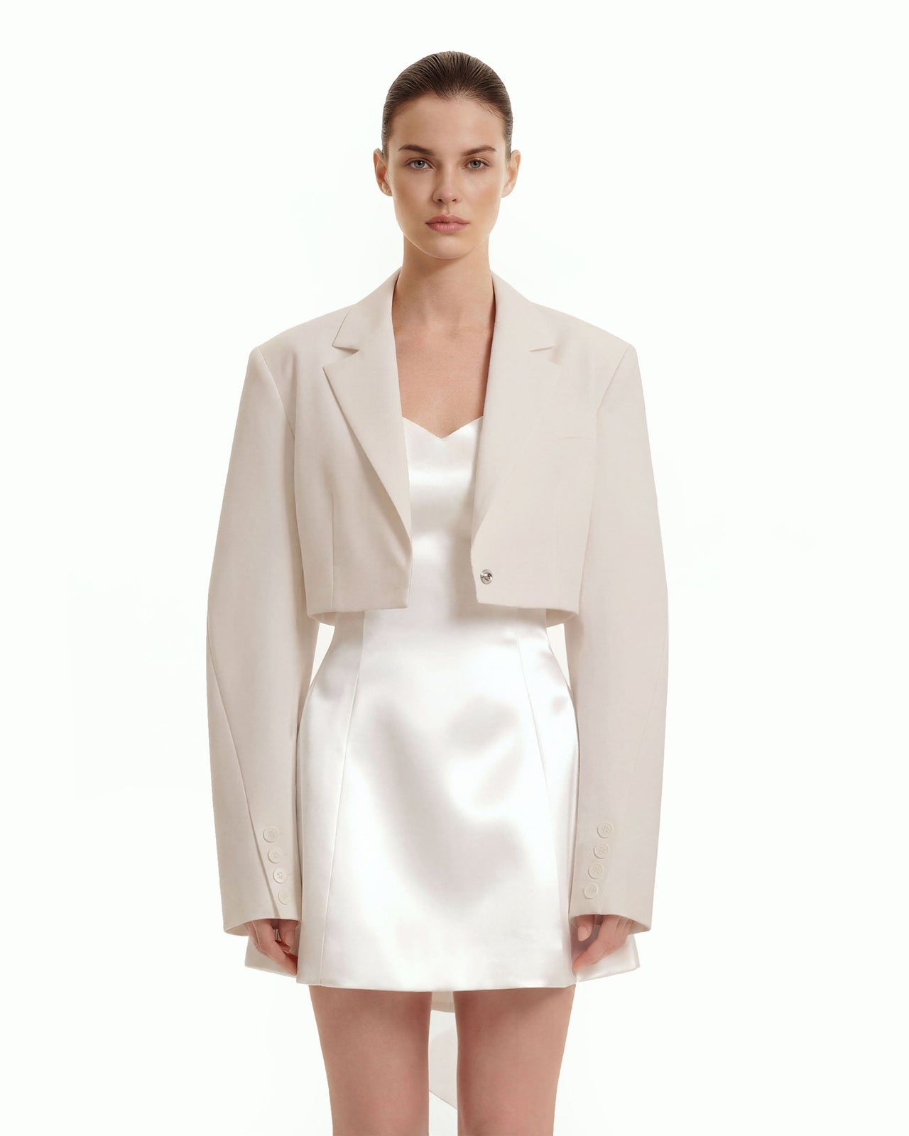 Blazer court structuré à épaules structurées - Beige