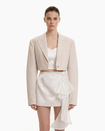 Blazer court structuré à épaules structurées - Beige