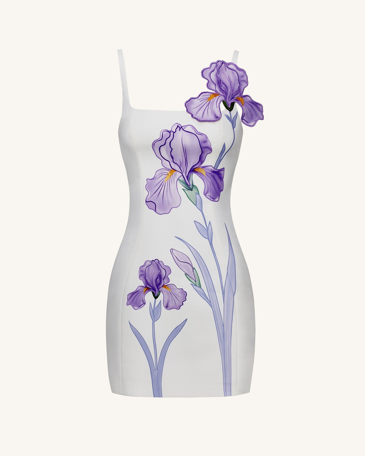 Iris Mini-robe moulante à fines bretelles et imprimé floral - Blanc