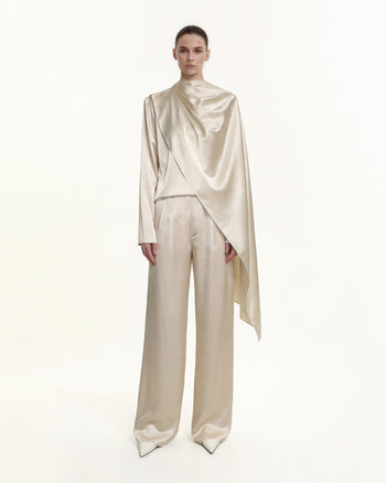 Pantalon en satin à jambes larges - Crème