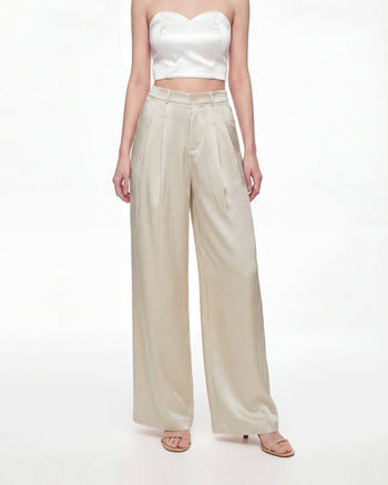 Pantalon en satin à jambes larges - Crème