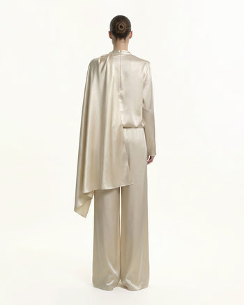 Pantalon en satin à jambes larges - Crème