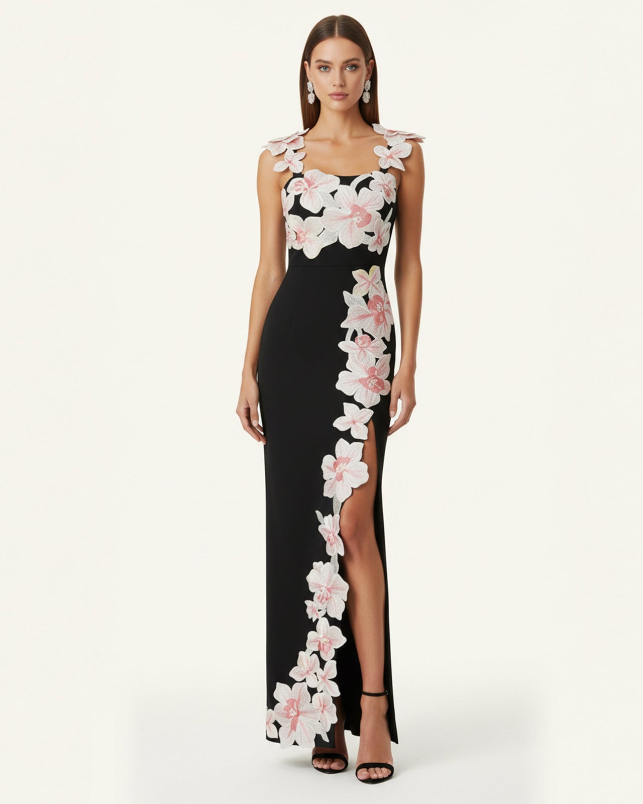 Flower Robe brodée - Noir/Rose