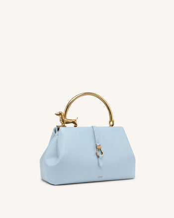 Bruna Sac à main à anse supérieure en forme de teckel en métal - Bleu clair