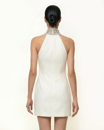 Robe dos nu à motif Iris ornée de bijoux - Blanc