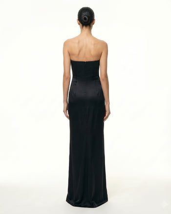 Iris Robe longue bustier à appliqués floraux - Noir