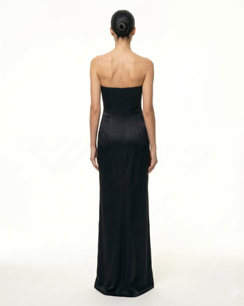 Iris Robe longue bustier à appliqués floraux - Noir
