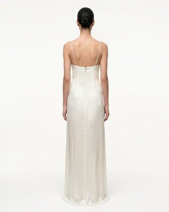 Robe-nuisette longue en satin à motif Iris - Blanc