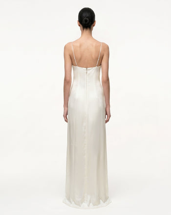 Robe-nuisette longue en satin à motif Iris - Blanc