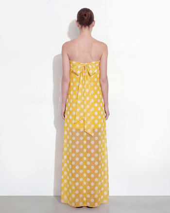 Robe longue bustier à pois - Jaune