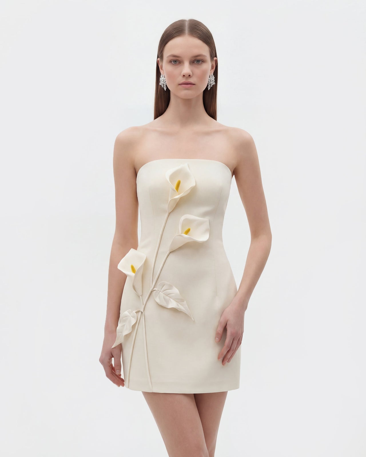 Robe bustier à appliqués floraux - Blanc