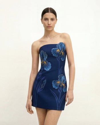 Iris Robe bustier à imprimé floral – Bleu marine