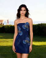 Iris Robe bustier à imprimé floral – Bleu marine