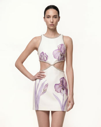 Mini-robe Floral avec bordure perlée - Blanc