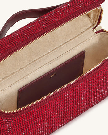 Sac à main avec anse supérieure en cristal artificiel Thea - Rouge