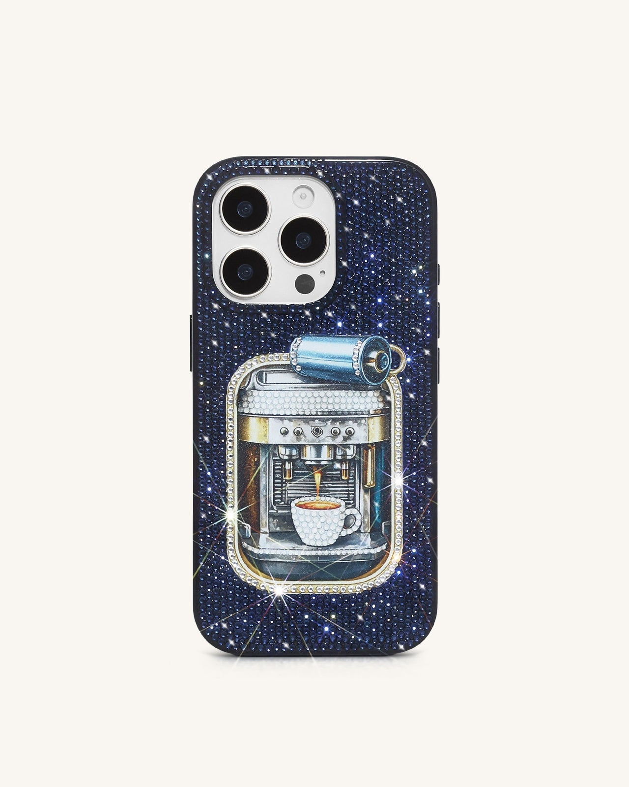 Coque de téléphone en cristal artificiel motif boîte de café - Bleu