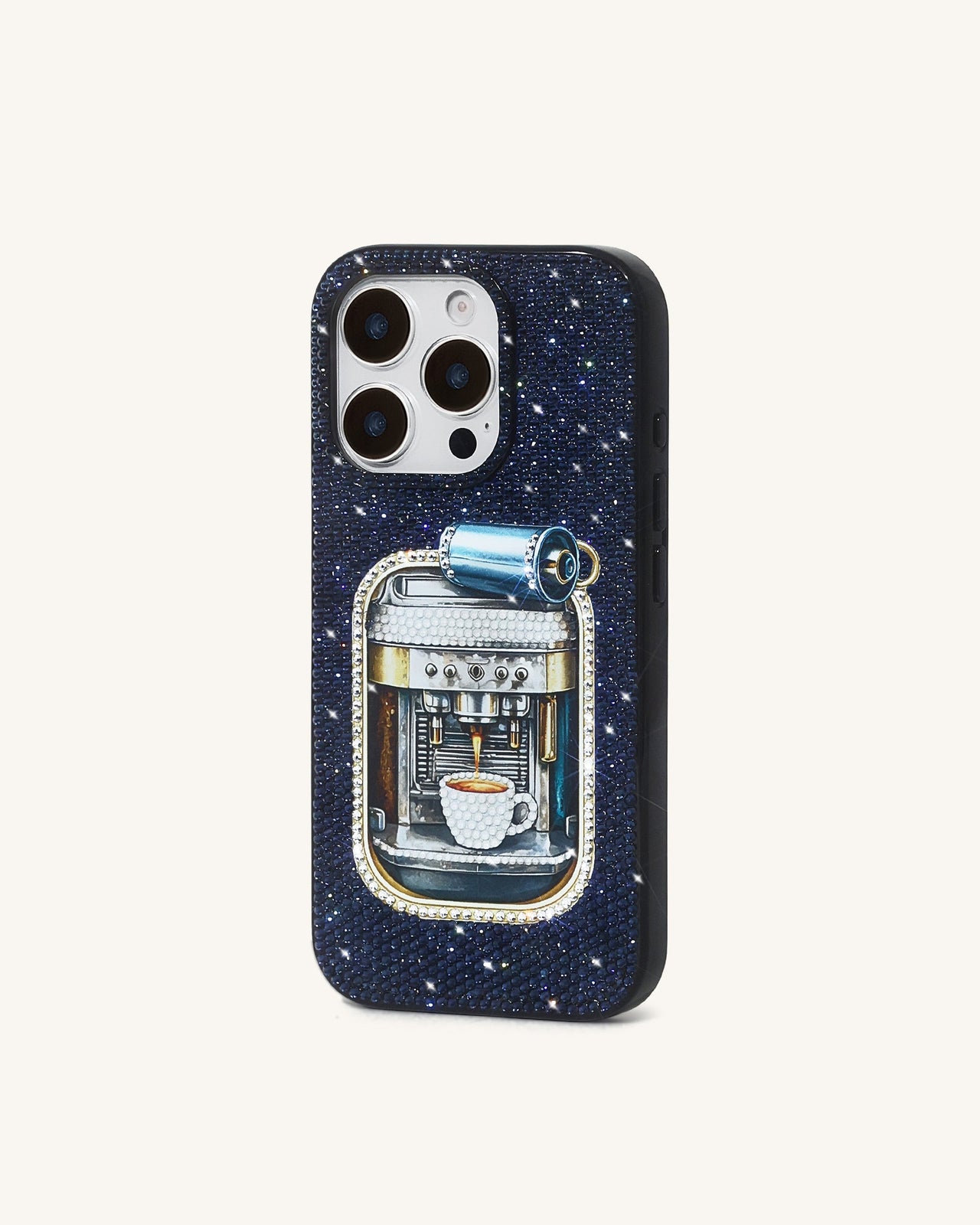 Coque de téléphone en cristal artificiel motif boîte de café - Bleu