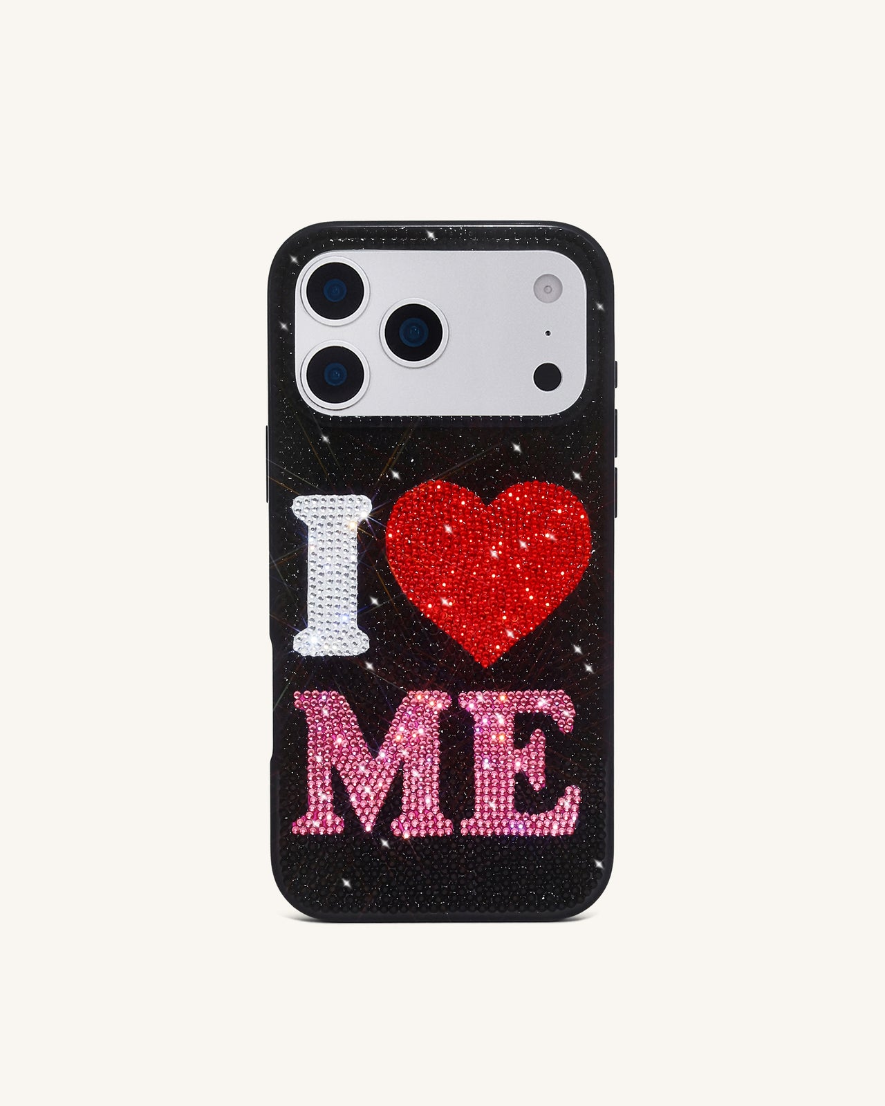 Coque de téléphone en cristal artificiel I Love Me - Noir