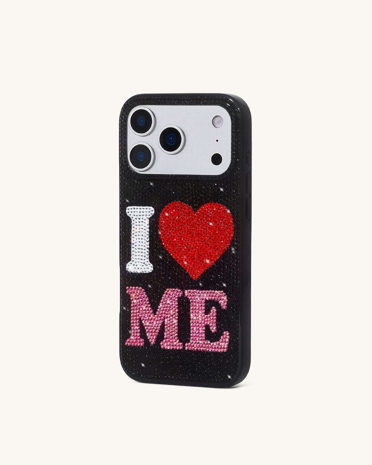 Coque de téléphone en cristal artificiel I Love Me - Noir