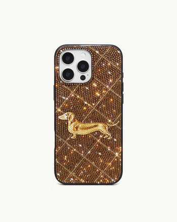 Coque de téléphone en cristal artificiel Motif Teckel - Marron