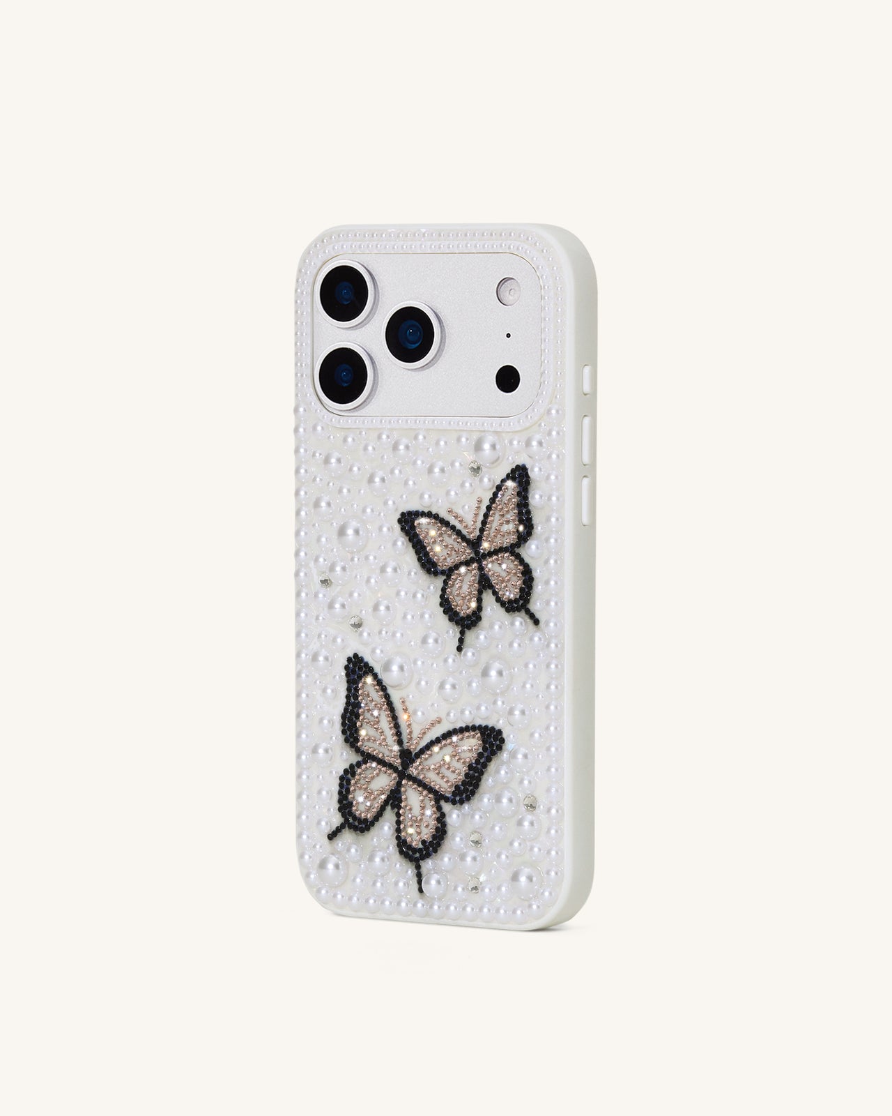 Coque de téléphone ornée de perles Butterfly - Blanc