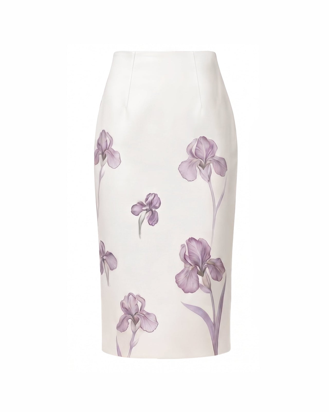 Jupe crayon midi à taille haute imprimée Iris - Blanc/Violet