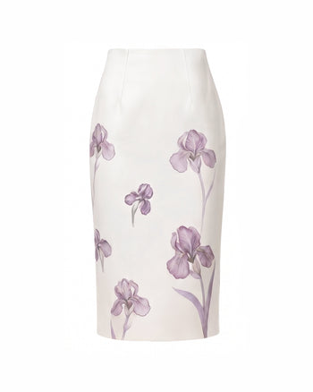 Jupe crayon midi à taille haute imprimée Iris - Blanc/Violet