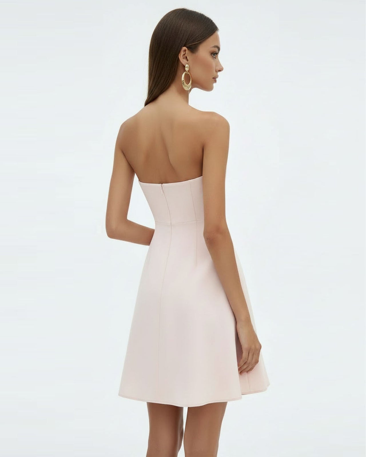 Orchid Robe Midi Patineuse Bandeau Broderie - Rose Blush