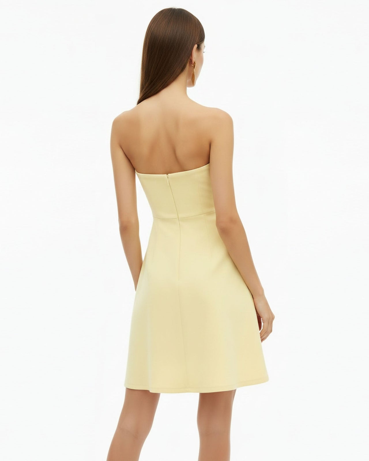 Orchid Robe Midi Patineuse Bandeau Broderie - Jaune Pâle