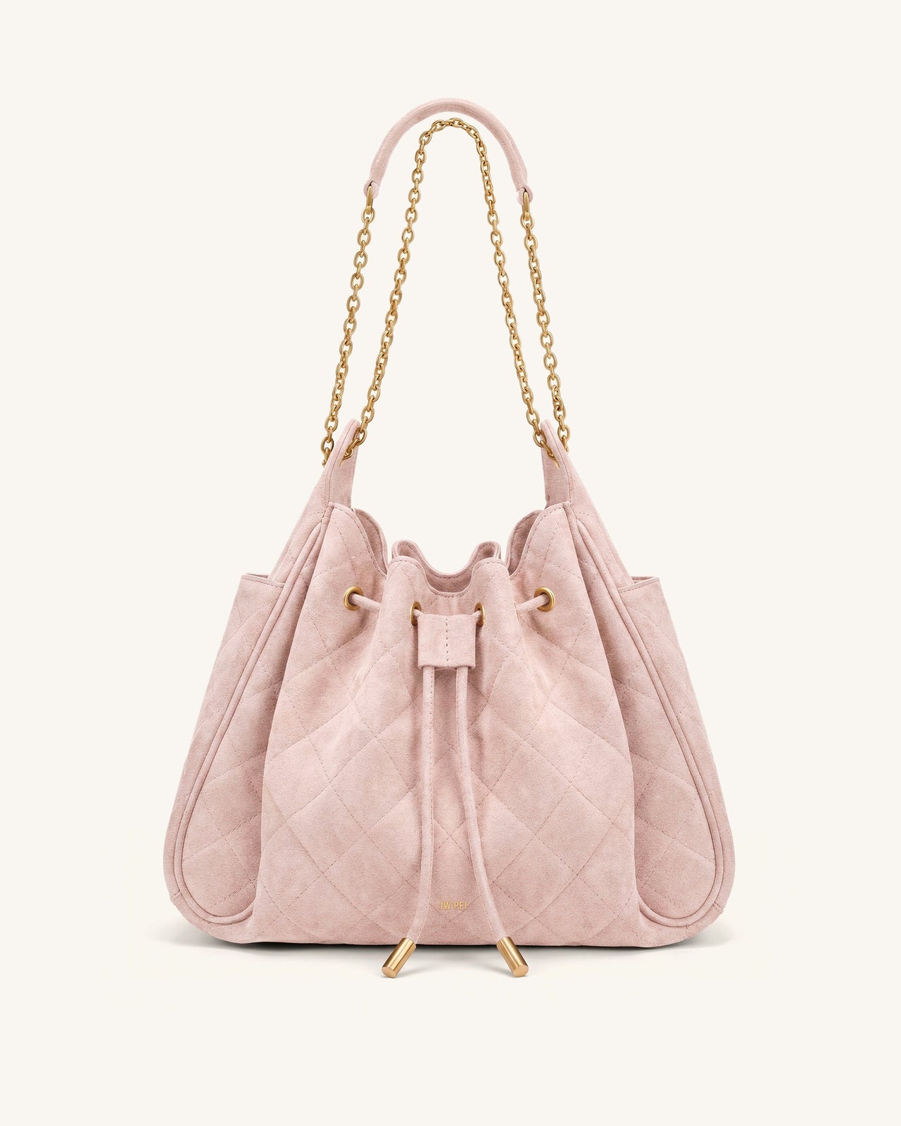 Rowan Sac seau matelassé à chaîne en faux suède - Rose