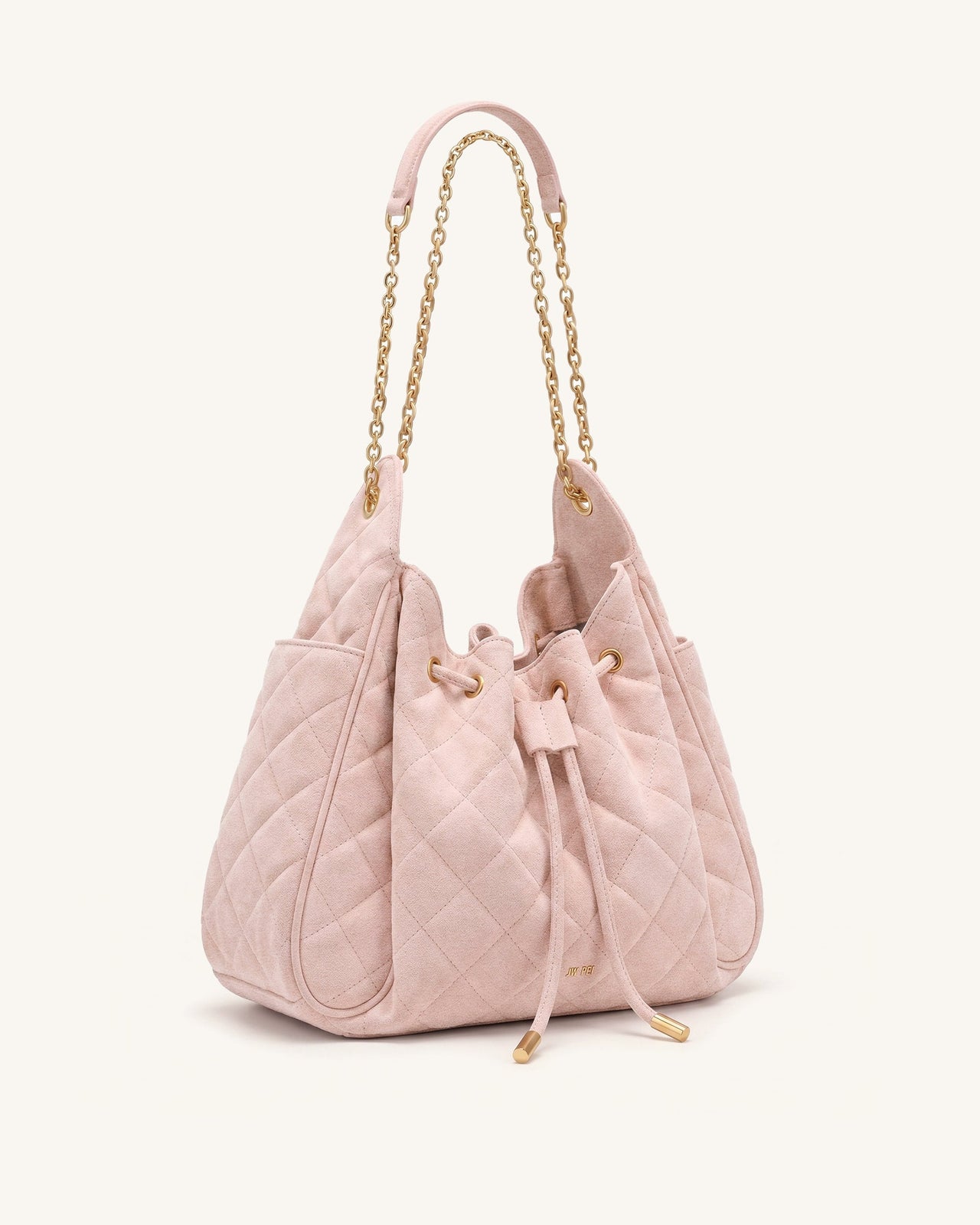 Rowan Sac seau matelassé à chaîne en faux suède - Rose